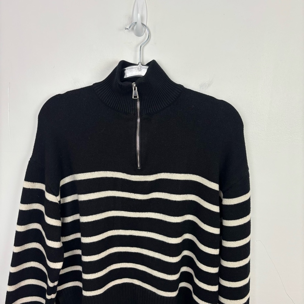 Zara Black & White Quarter Zip Pullover Sweater Size Medium - Picture 4 of 13
